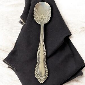 Vintage N.F. Silverplate 1877 Sugar Berry Citrus Serving Spoon 6" Beaded Ornate